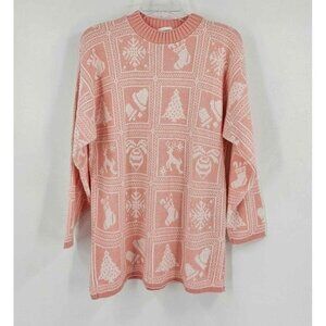Huntington Ridge Stretch Barbiecore Christmas Sweater Pink White Pattern Small